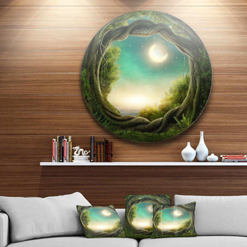 Enchanted Dark Forest - Landscape Photography Circle Metal Wall Decor